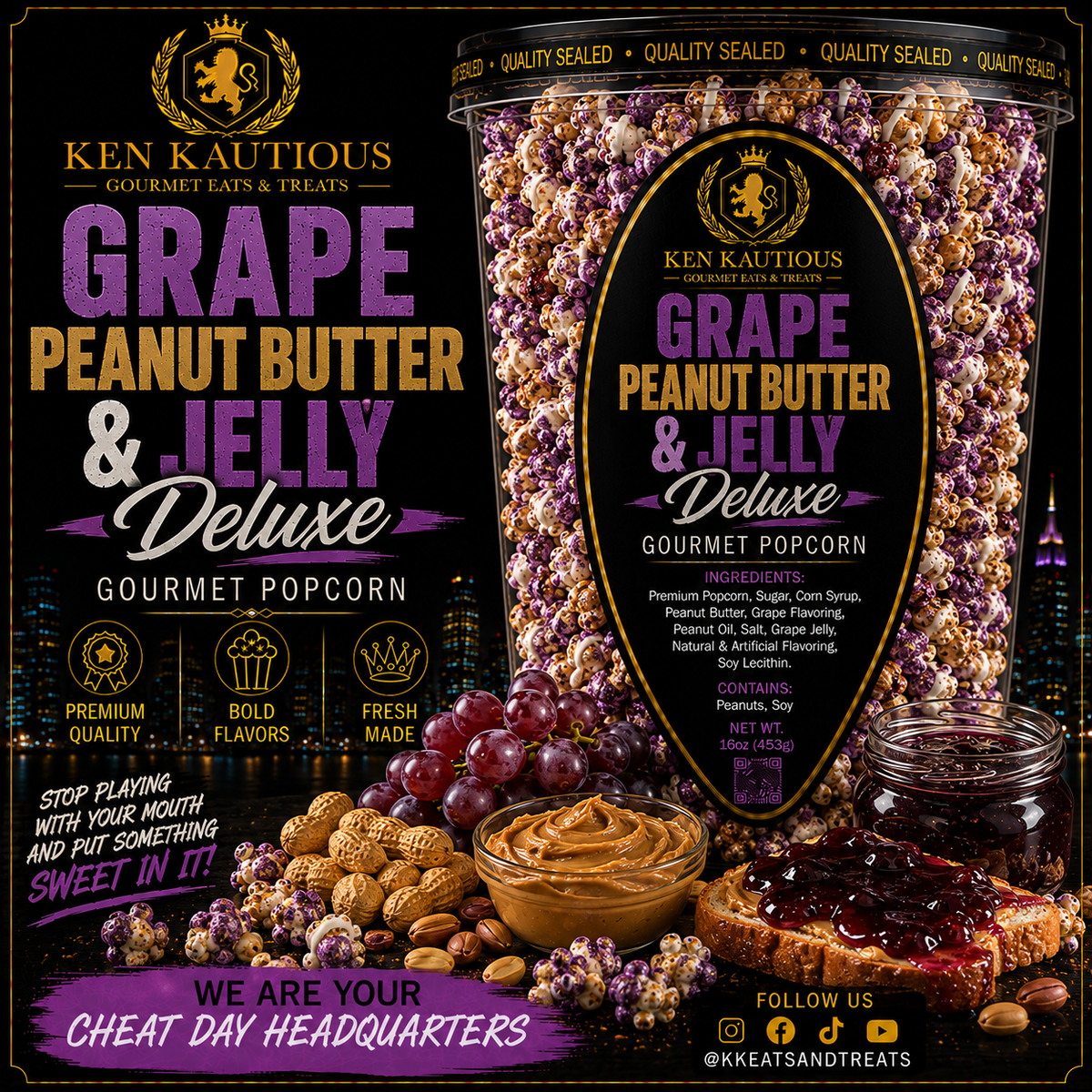 Grape Peanut Butter & Jelly Popcorn